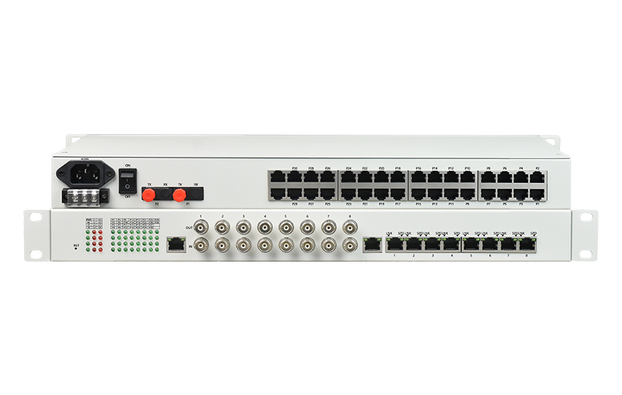 飛暢科技-32路電話+8E1+8FE物理隔離（1+1光備份，19英寸）電話光端機(jī)