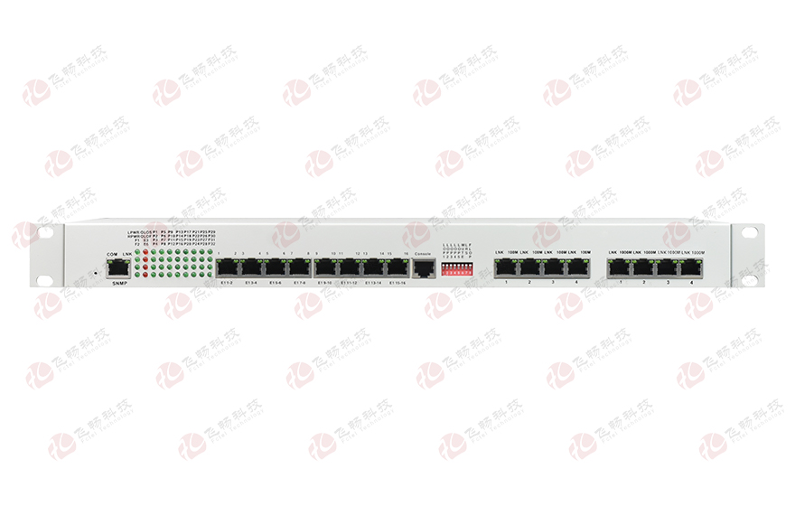 飛暢科技-32路電話+16E1+4FE+4GE+2路數(shù)據(jù)+SNMP+console（19英寸，物理隔離）電話光端機