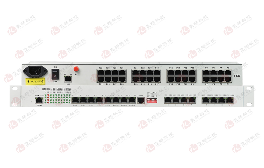 飛暢科技-32路電話+16E1+4FE+4GE+2路數(shù)據(jù)+SNMP+console（19英寸，物理隔離）電話光端機