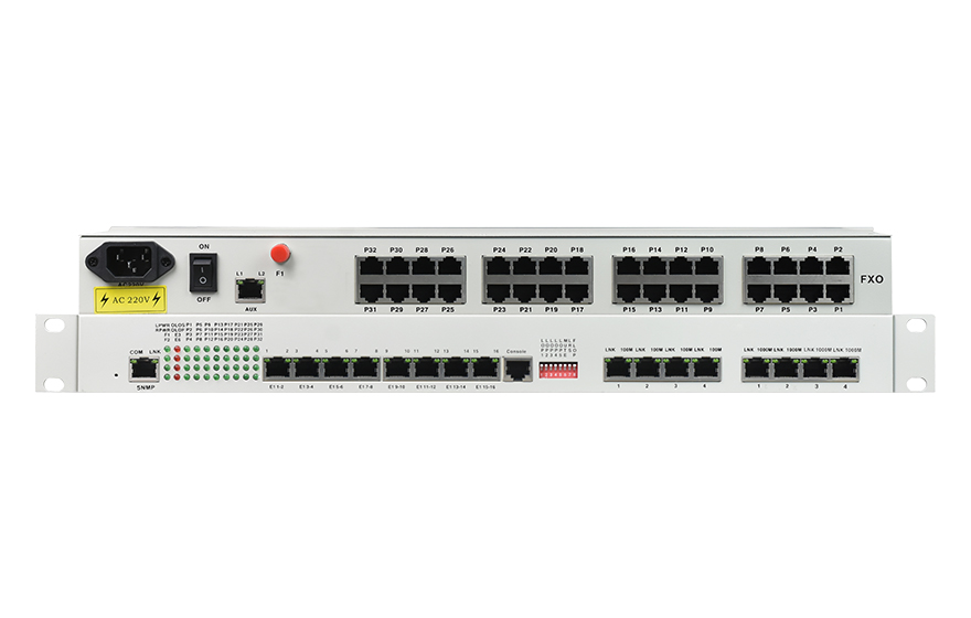 飛暢科技-32路電話+16E1+4FE+4GE+2路數(shù)據(jù)+SNMP+console（19英寸，物理隔離）電話光端機(jī)