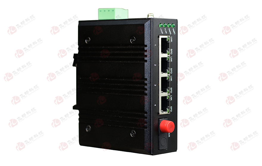 飛暢科技-mini工業(yè)軌式 4路百兆(物理隔離，總帶寬100M)轉(zhuǎn)1路百兆光